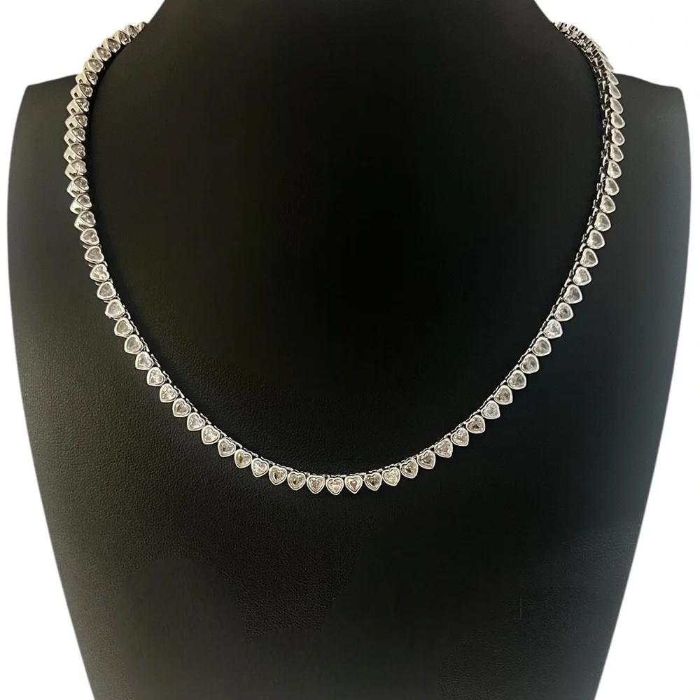 Amore Heart Tennis Necklace | White Gold Plated | tarnish resistant